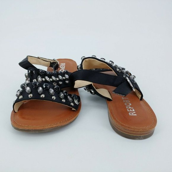 REPORT Signature Womens Zoran Crystal Embellished Slingback Sandals Black 7 - Picture 3 of 10